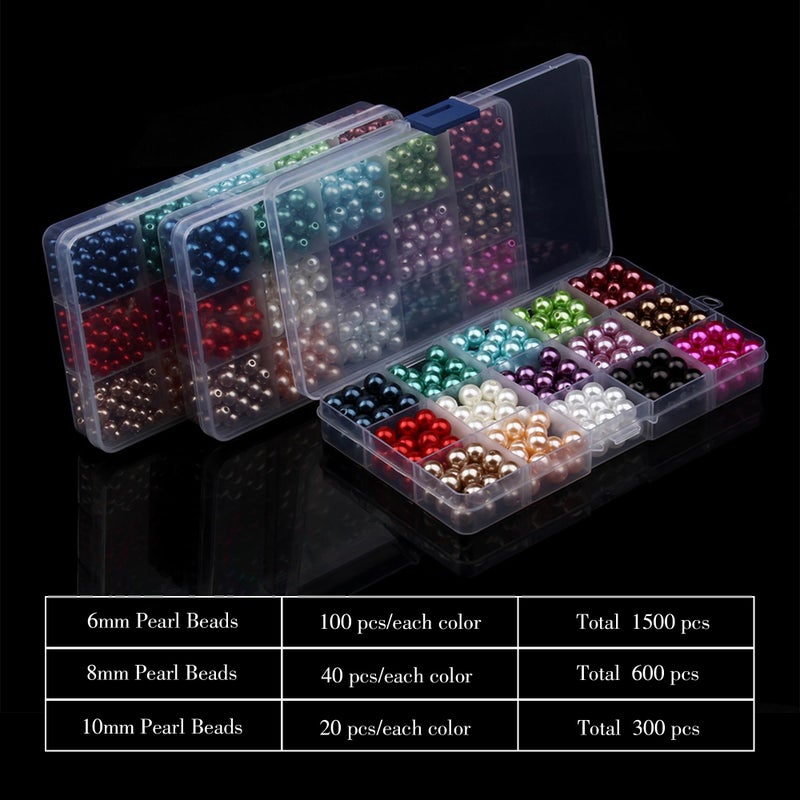 Linsoir beads 1500PCS Pearl Beads 6mm Loose Pearls for Jewelry Making Small Pearls Beads with Holes for Craft Bracelet Necklace Making 15 Colors Mixed 1 Box - Image 5